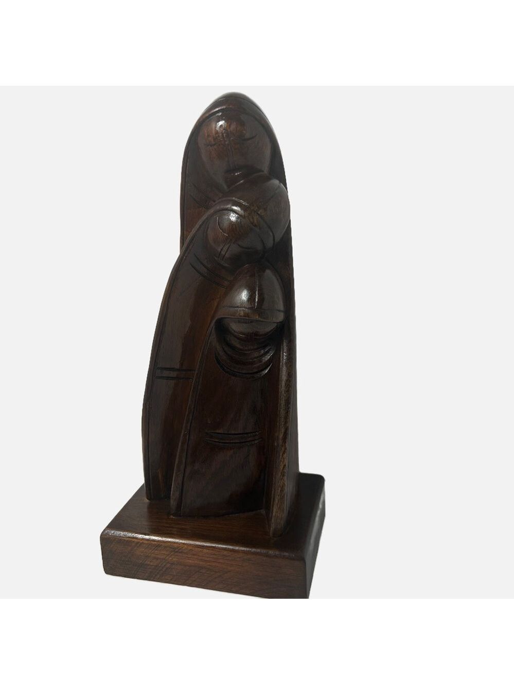 Vintage Wooden Statue Three Women Praying MCM Minimalist Dark Brown Solid 6x4.5